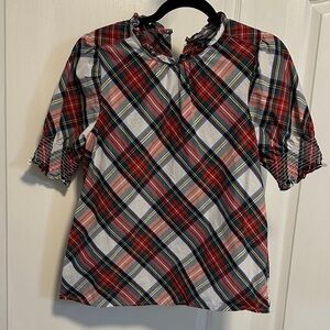 J. Crew Multicolor Plaid Blouse with Ruffle Detail